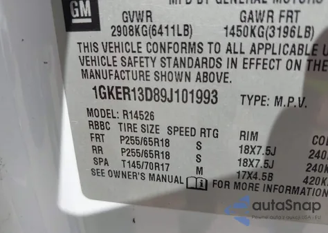 2009 GMC Acadia Sle z USA, uszkodzony, nr VIN 1GKER13D89J101993